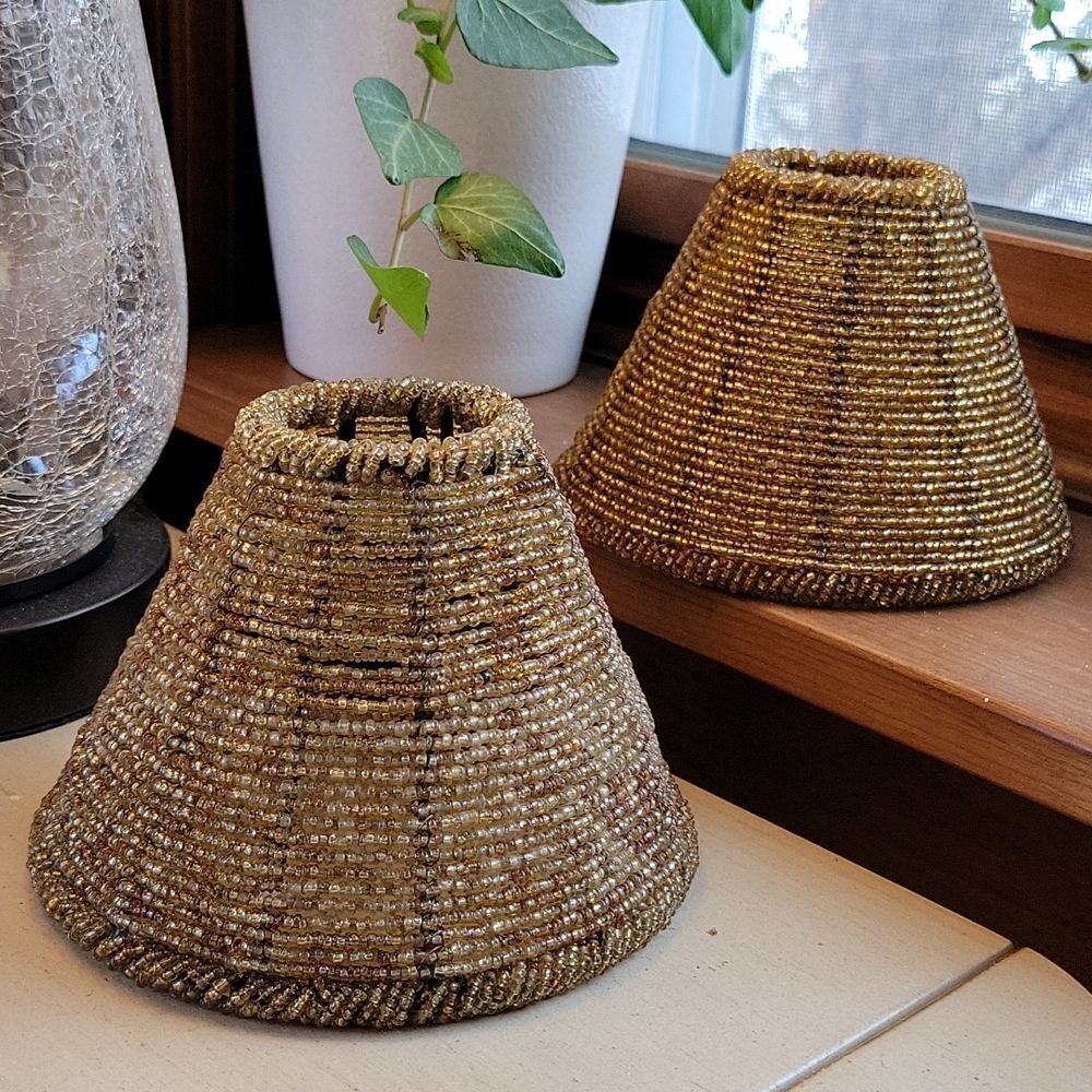 RUSTIC FARMHOUSE Antique Bronze Glass Bead Pendant Shade, Hand Beaded